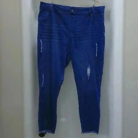 Hue Deep Ultramarine Skimmer Ripped Denim Hi-Rise Leggings / Size 20W - Picture 2 of 16